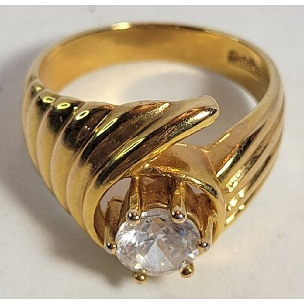 Vintage Park Lane Cubic Zirconia Round Ring Swirl Sz 7 Gold Tone NICE